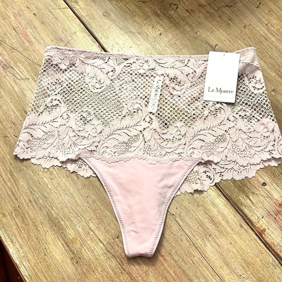 NWT,Le Mystere Allure High Waist Thong Lace Designer Panties,Blush,Size 6/Small - Picture 2 of 8